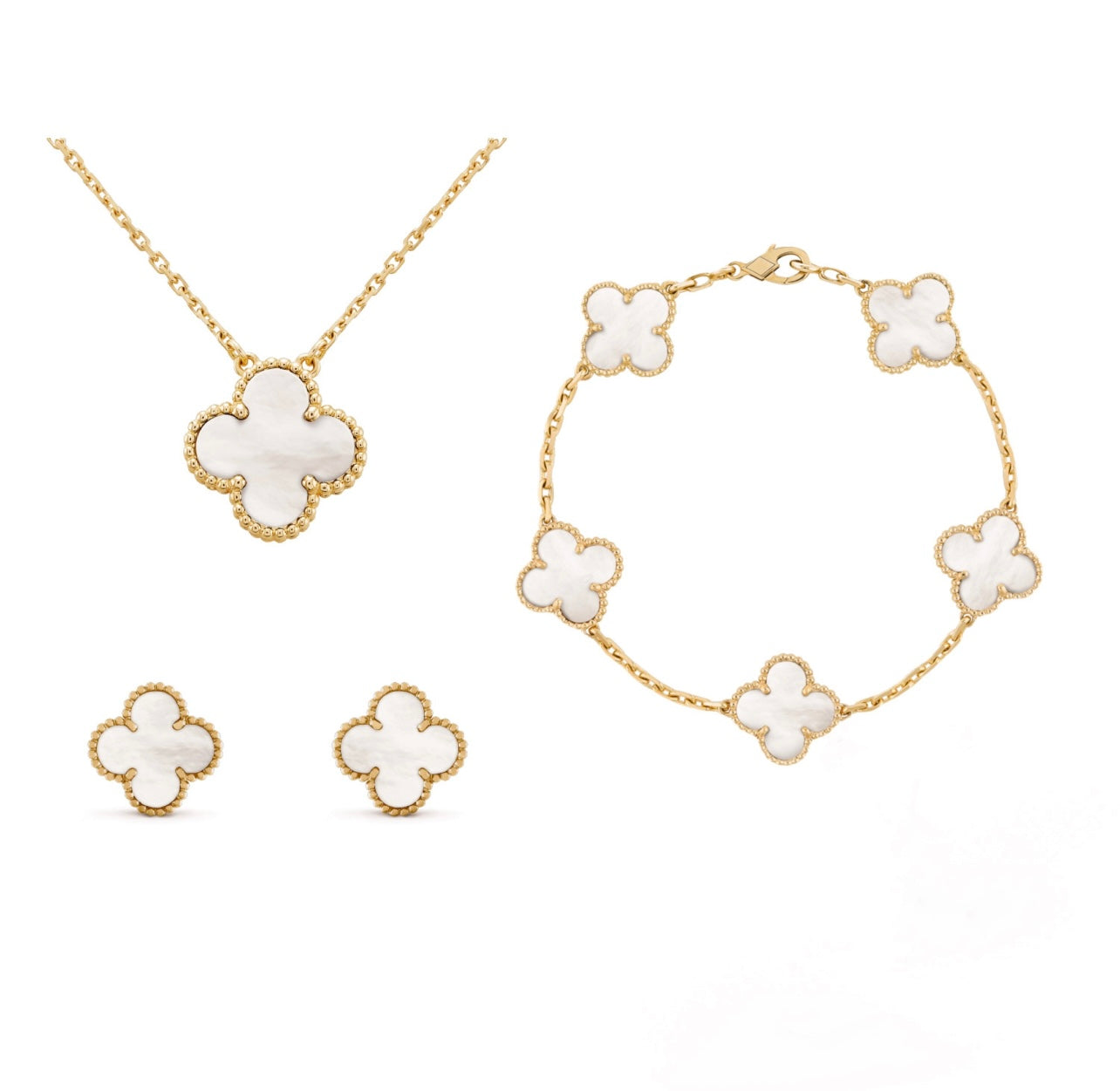 Golden Flower 3 Piece Necklace Earrings Bracelet Set - Lusomart