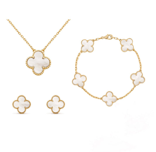 Golden Flower 3 Piece Necklace Earrings Bracelet Set - Lusomart