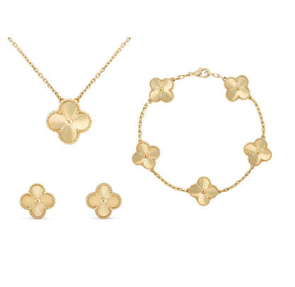 Golden Flower 3 Piece Necklace Earrings Bracelet Set