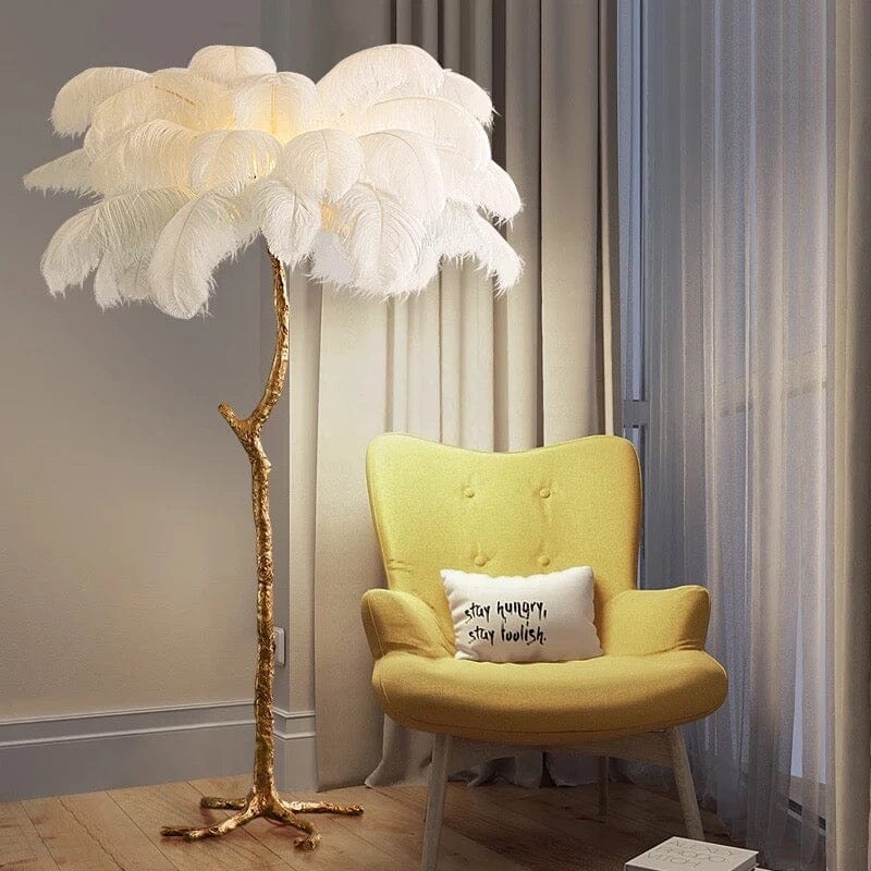 Delicate White Feather Floor Lamp - Lusomart
