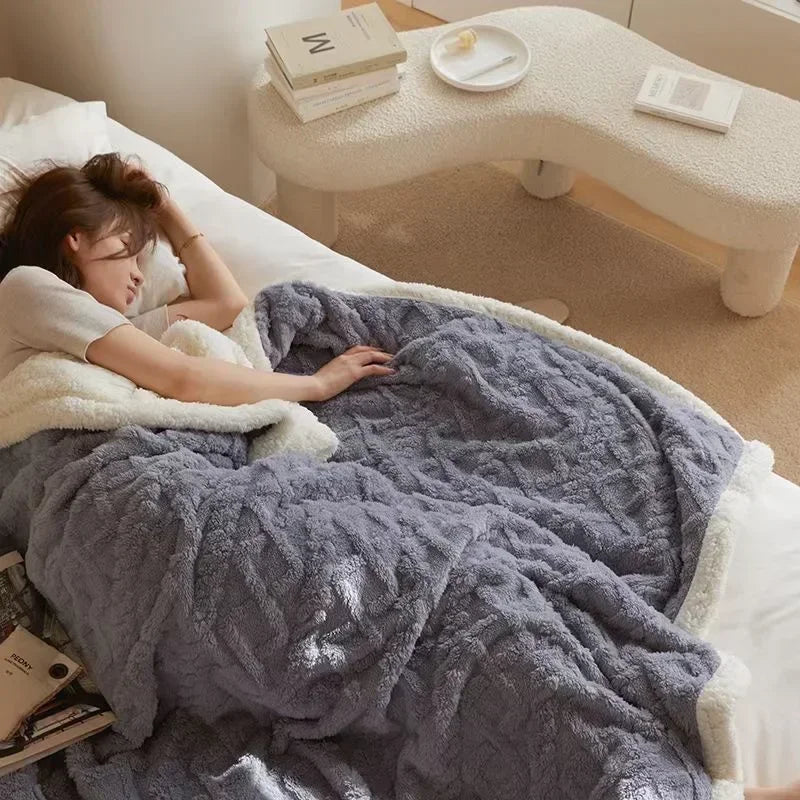 Plush Double Layer Woolen Throw Blanket