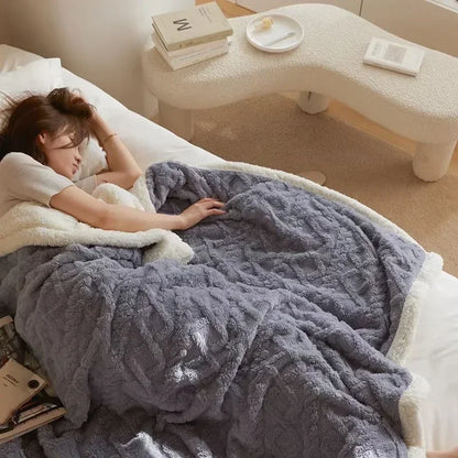 Plush Double Layer Woolen Throw Blanket