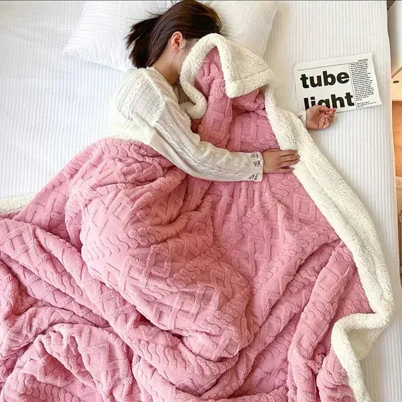 Plush Double Layer Woolen Throw Blanket