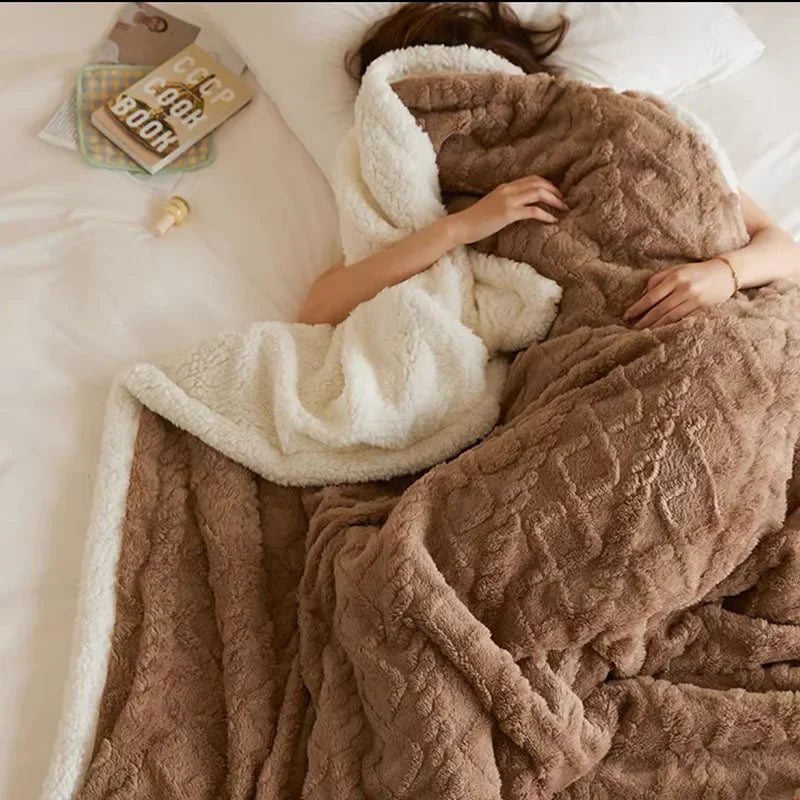 Plush Double Layer Woolen Throw Blanket - Lusomart