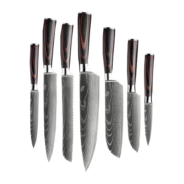 Premium 7-Piece Stainless Steel Knife Set, Wooden Handles