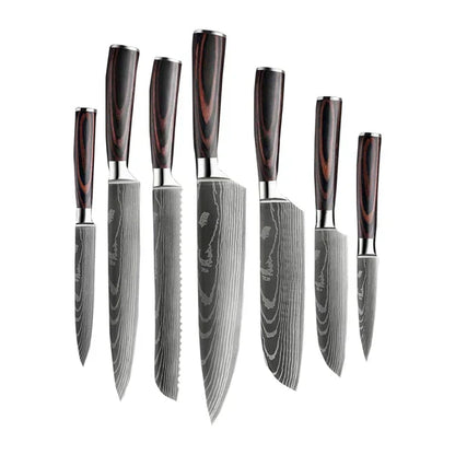 Premium 7-Piece Stainless Steel Knife Set, Wooden Handles