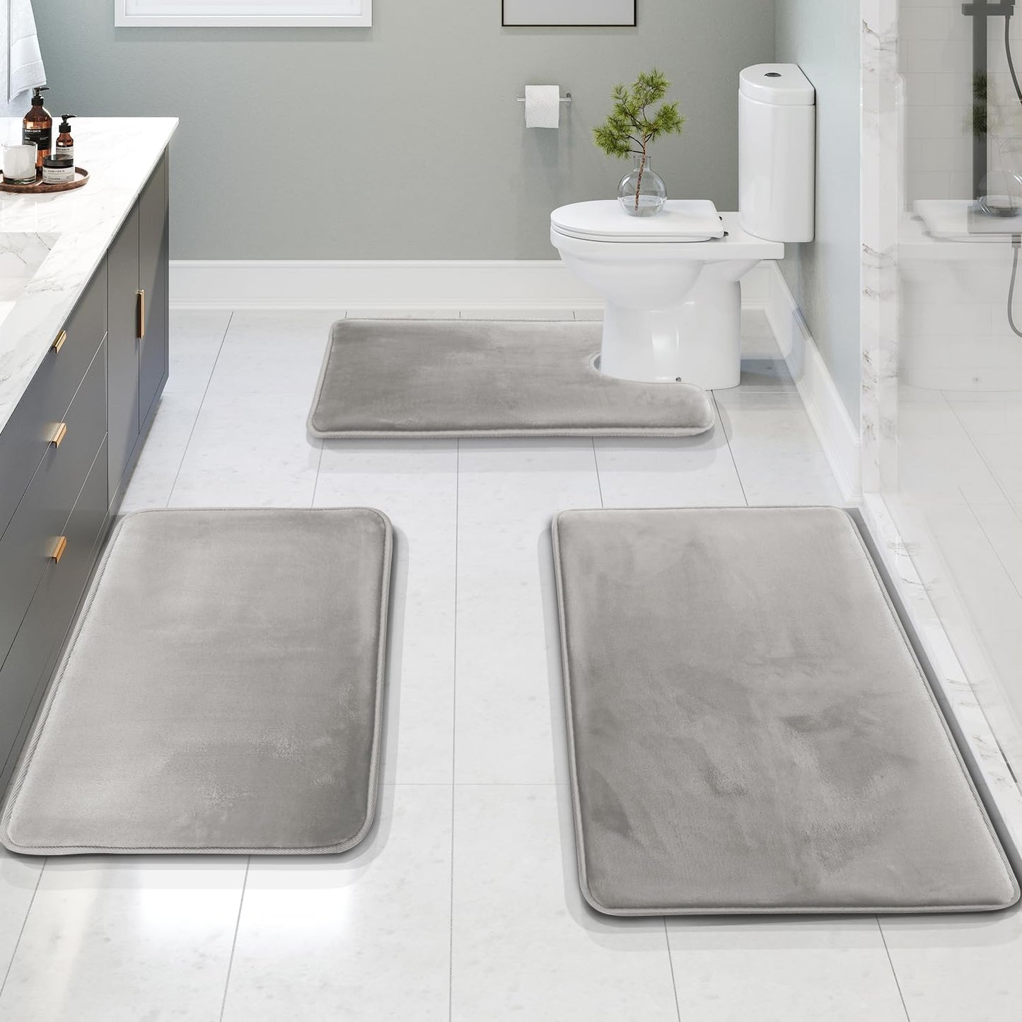 Soft Plush Bathroom Mat Set 3-Piece Anti-Slip