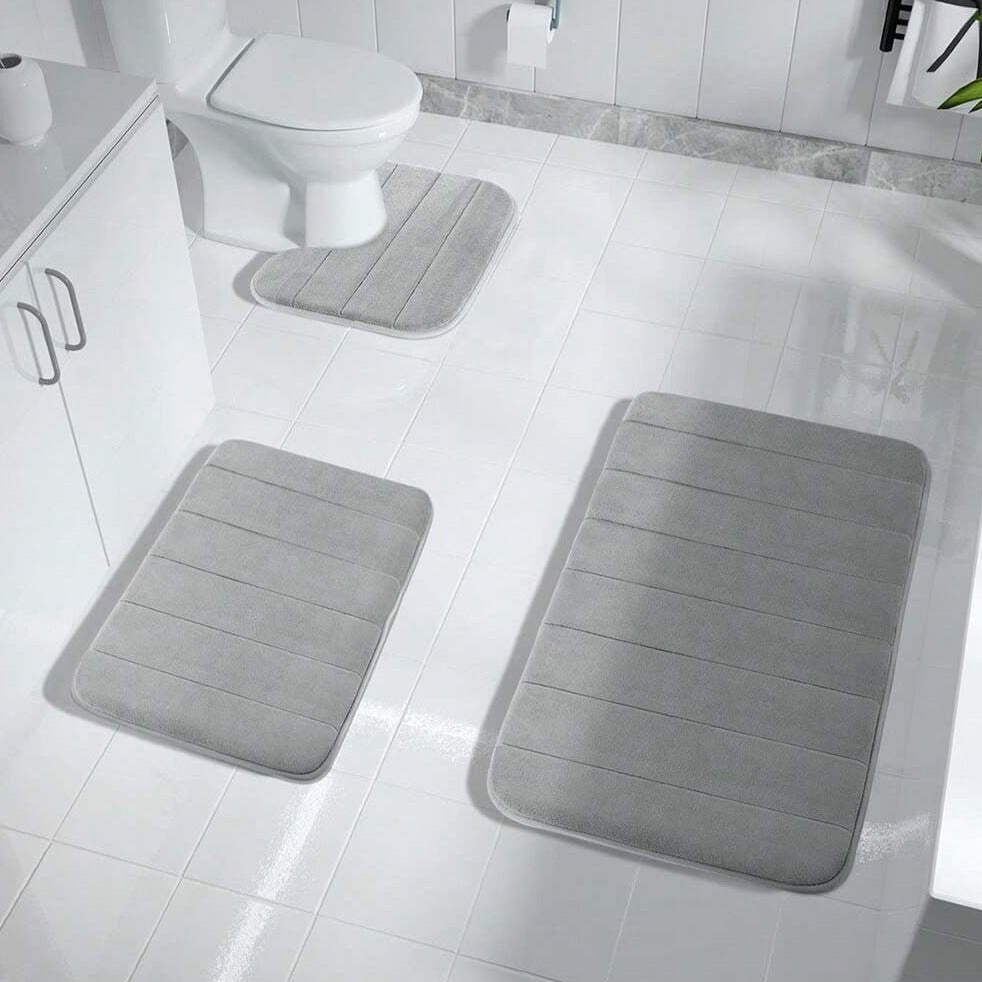 Comfortable 3-Piece Memory Foam Bathroom Mats, Anti-Slip