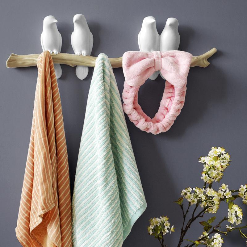 Rustic Tree Bird Wall Coat Rack In White Resin