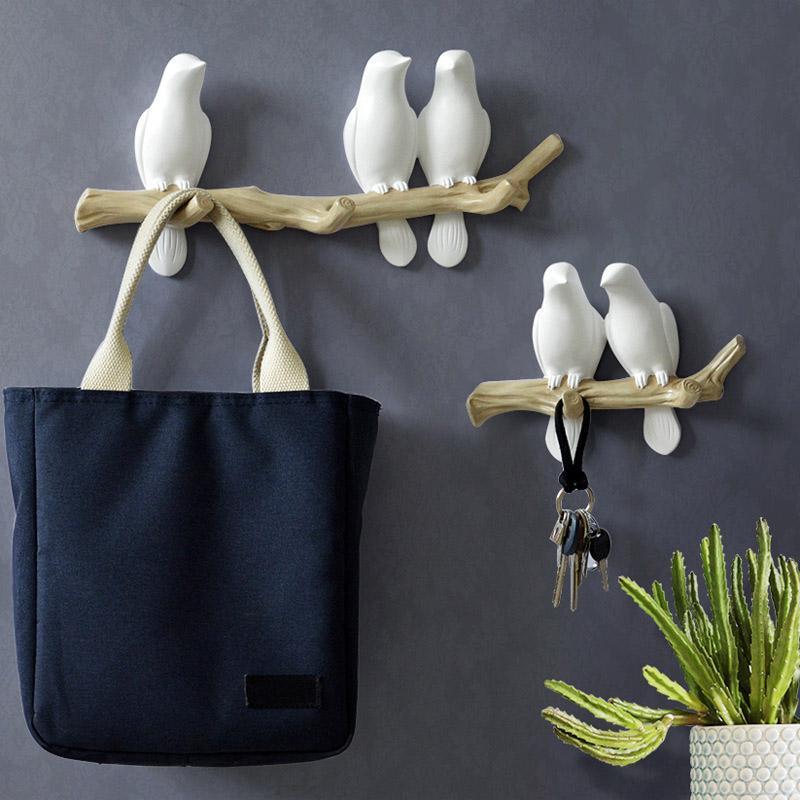 Rustic Tree Bird Wall Coat Rack In White Resin - Lusomart