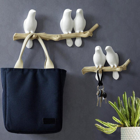 Rustic Tree Bird Wall Coat Rack In White Resin - Lusomart