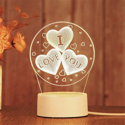 Romantic LED Heart Table Lamp Wooden Base Valentine Gift - Lusomart