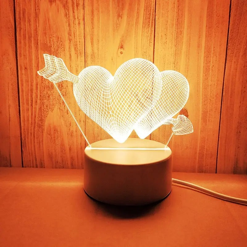 Romantic LED Heart Table Lamp Wooden Base Valentine Gift