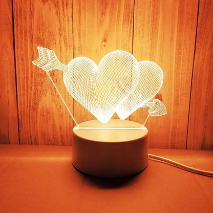 Romantic LED Heart Table Lamp Wooden Base Valentine Gift