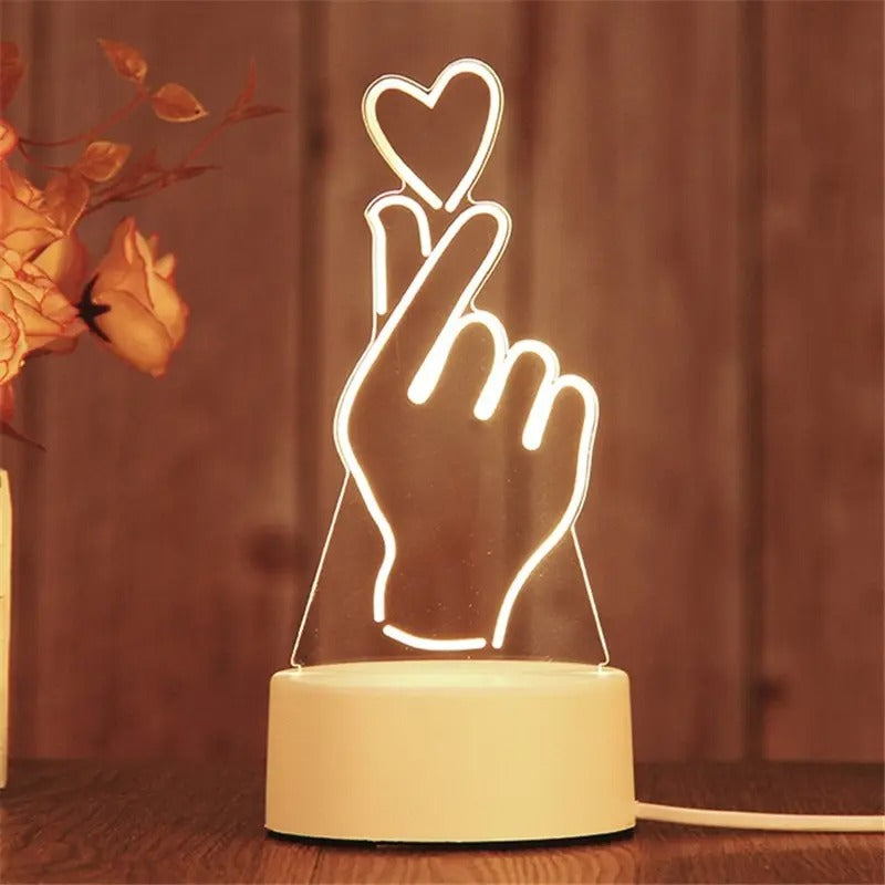 Romantic LED Heart Table Lamp Wooden Base Valentine Gift
