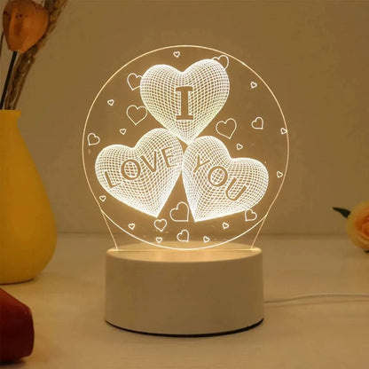 Romantic LED Heart Table Lamp Wooden Base Valentine Gift