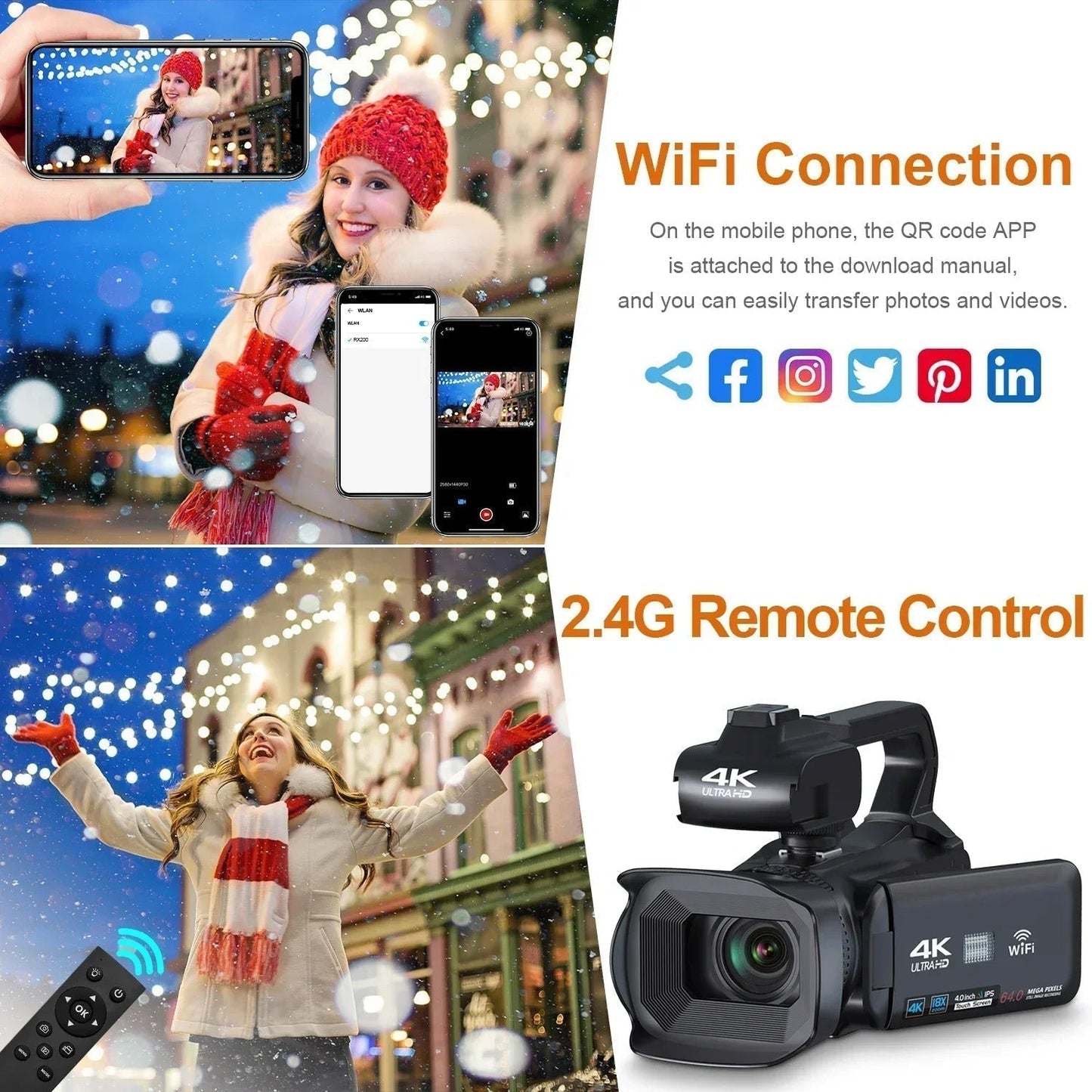4K Ultra HD Video Camera with Flip Screen and Zoom
