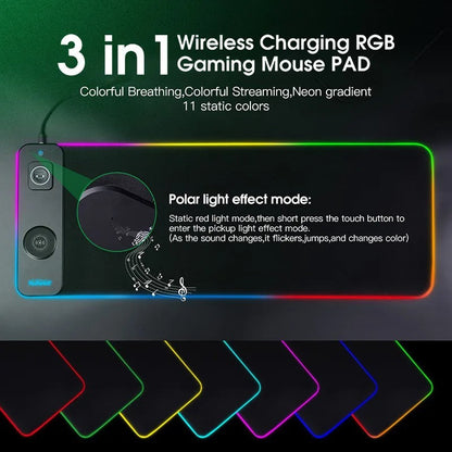 Wireless LED Desk Pad With Dual Fast Charging Spots