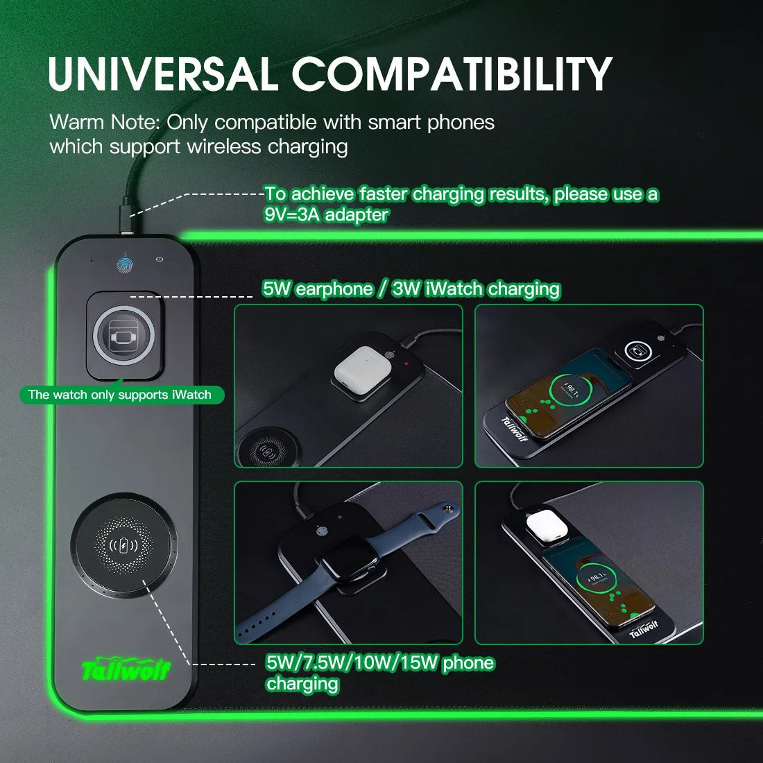 Wireless LED Desk Pad With Dual Fast Charging Spots
