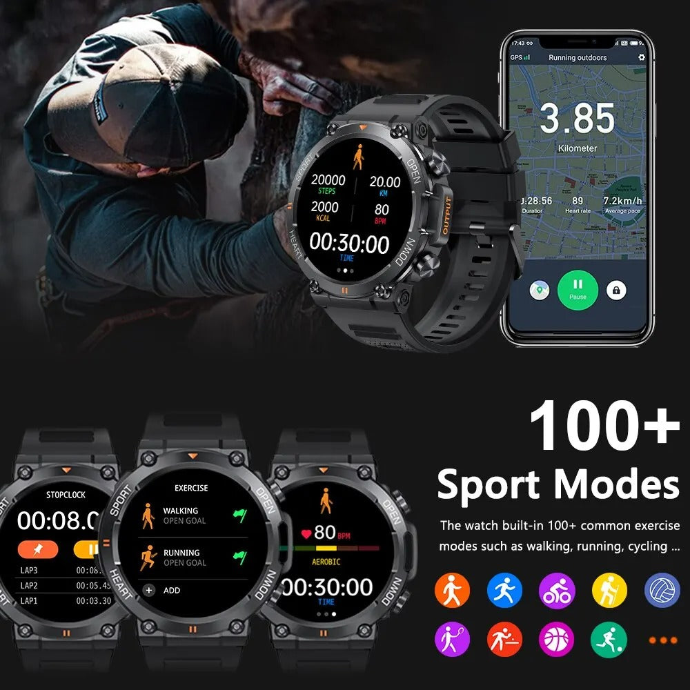 Rugged Outdoor Tactical Smartwatch with Long Battery Life