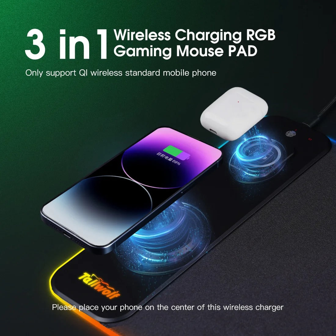 Wireless LED Desk Pad With Dual Fast Charging Spots