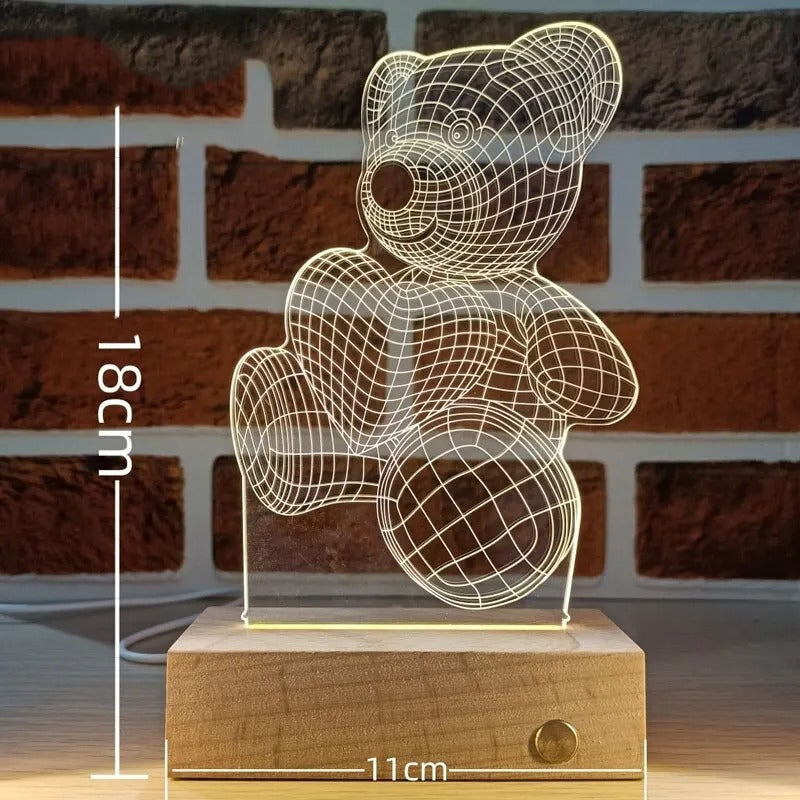 Romantic LED Heart Table Lamp Wooden Base Valentine Gift