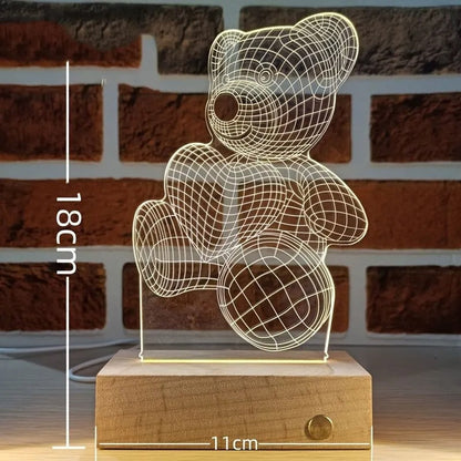 Romantic LED Heart Table Lamp Wooden Base Valentine Gift