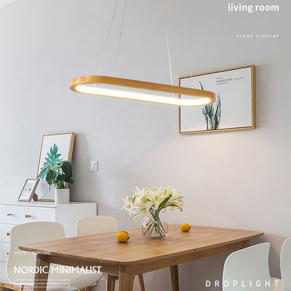 Simple Wooden Pendant Light, Adjustable Dining Lamp