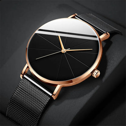 Stylish Mens Watch with Large Face Leather Strap - Lusomart