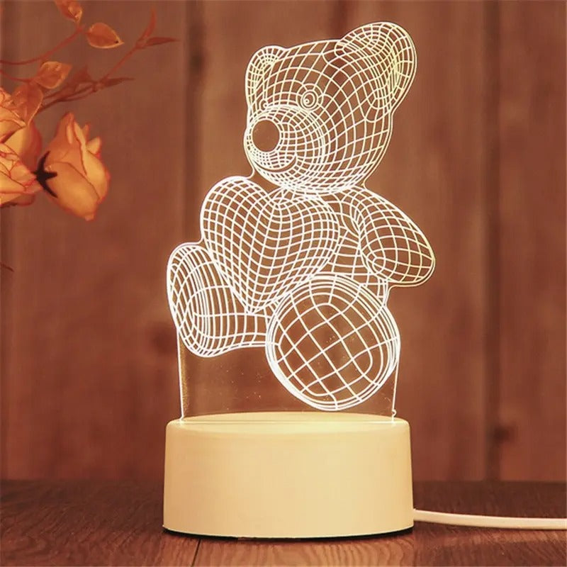 Romantic LED Heart Table Lamp Wooden Base Valentine Gift