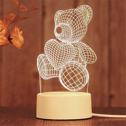 Romantic LED Heart Table Lamp Wooden Base Valentine Gift