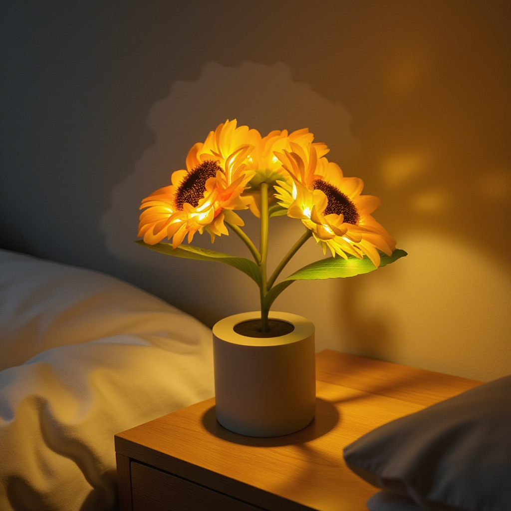 Bright Floral Table Lamp with Rechargeable Light