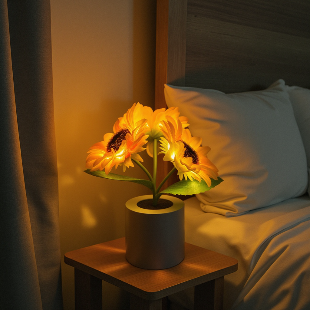 Bright Floral Table Lamp with Rechargeable Light
