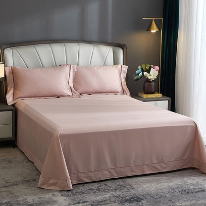 Luxurious Pink Cotton Bedding Set with Diamond Pattern