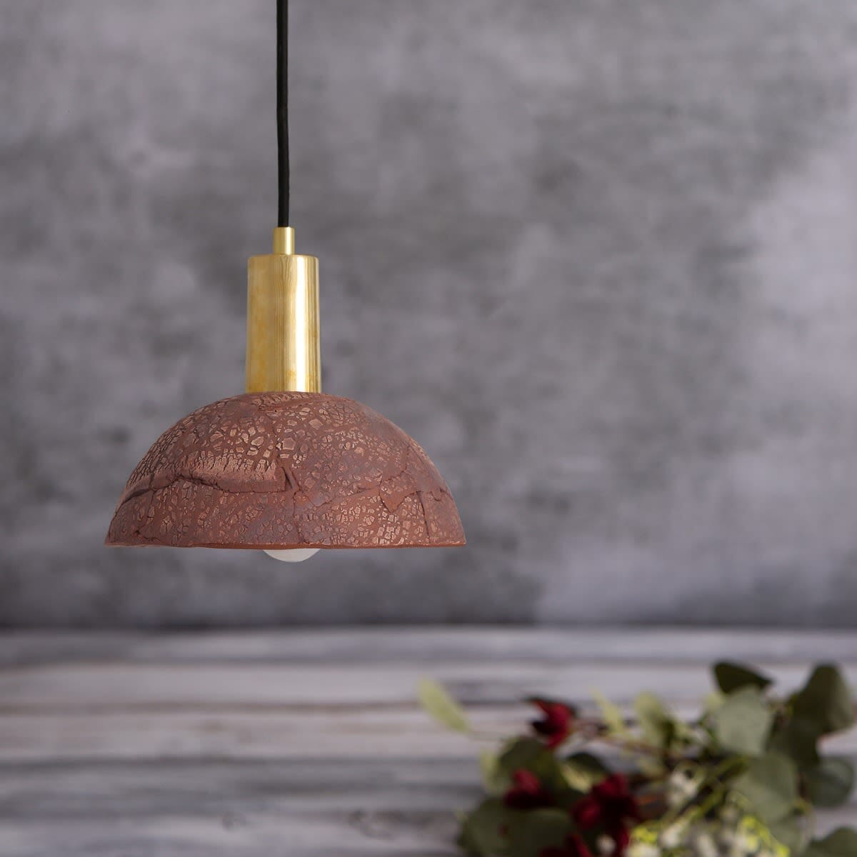 Natural Ceramic Hanging Lamp in Red Finish, 20cm