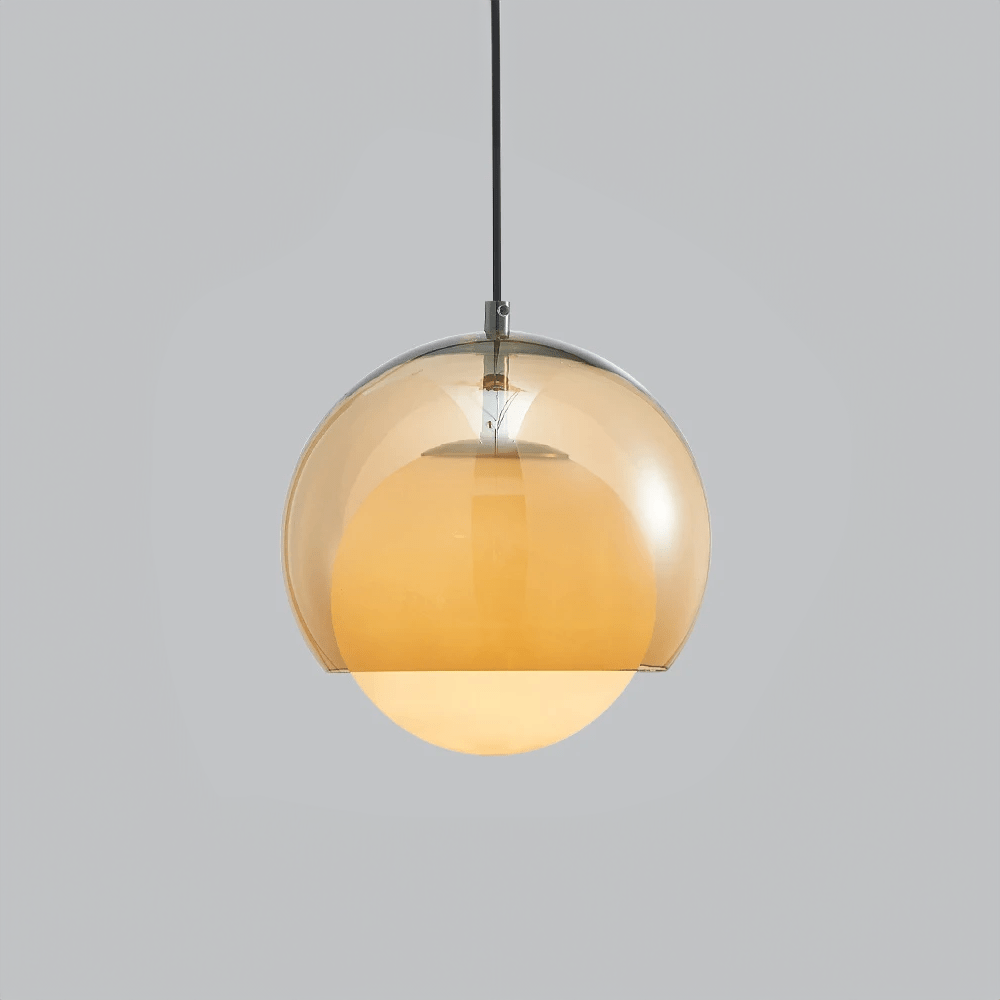 Soft Glass Pendant Light With Natural Wood Tone Shade