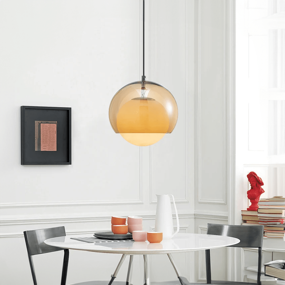Soft Glass Pendant Light With Natural Wood Tone Shade - Lusomart