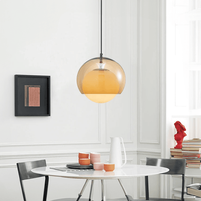 Soft Glass Pendant Light With Natural Wood Tone Shade - Lusomart
