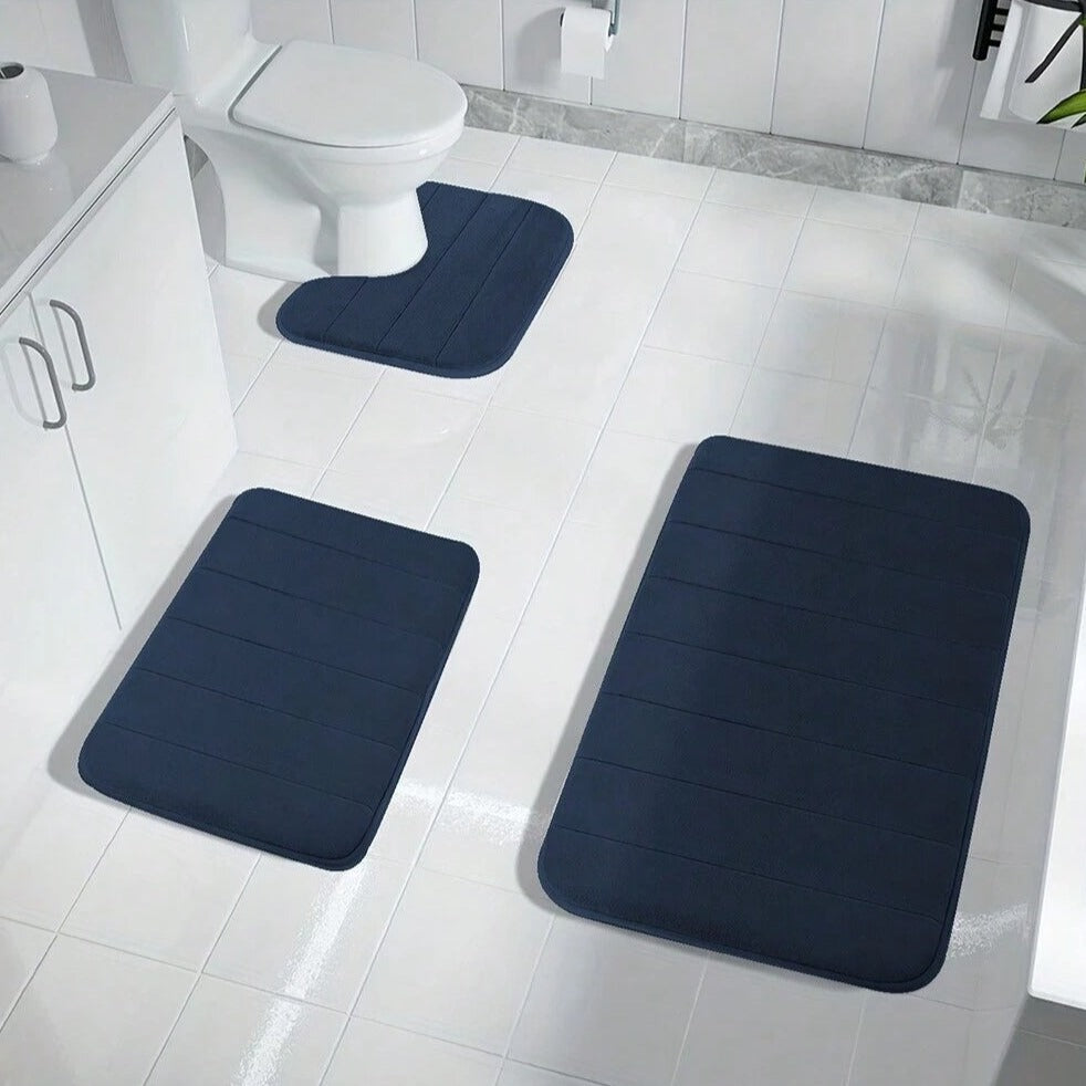Comfortable 3-Piece Memory Foam Bathroom Mats, Anti-Slip