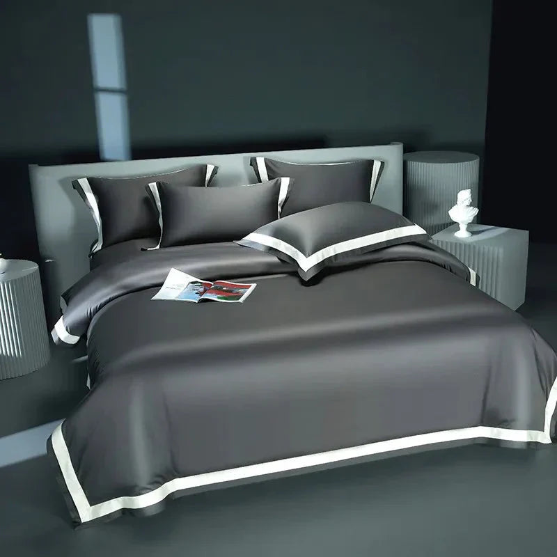 Luxurious Egyptian Cotton Duvet Cover Set with Classic Trim