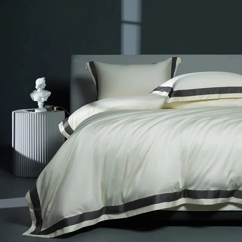 Luxurious Egyptian Cotton Duvet Cover Set with Classic Trim