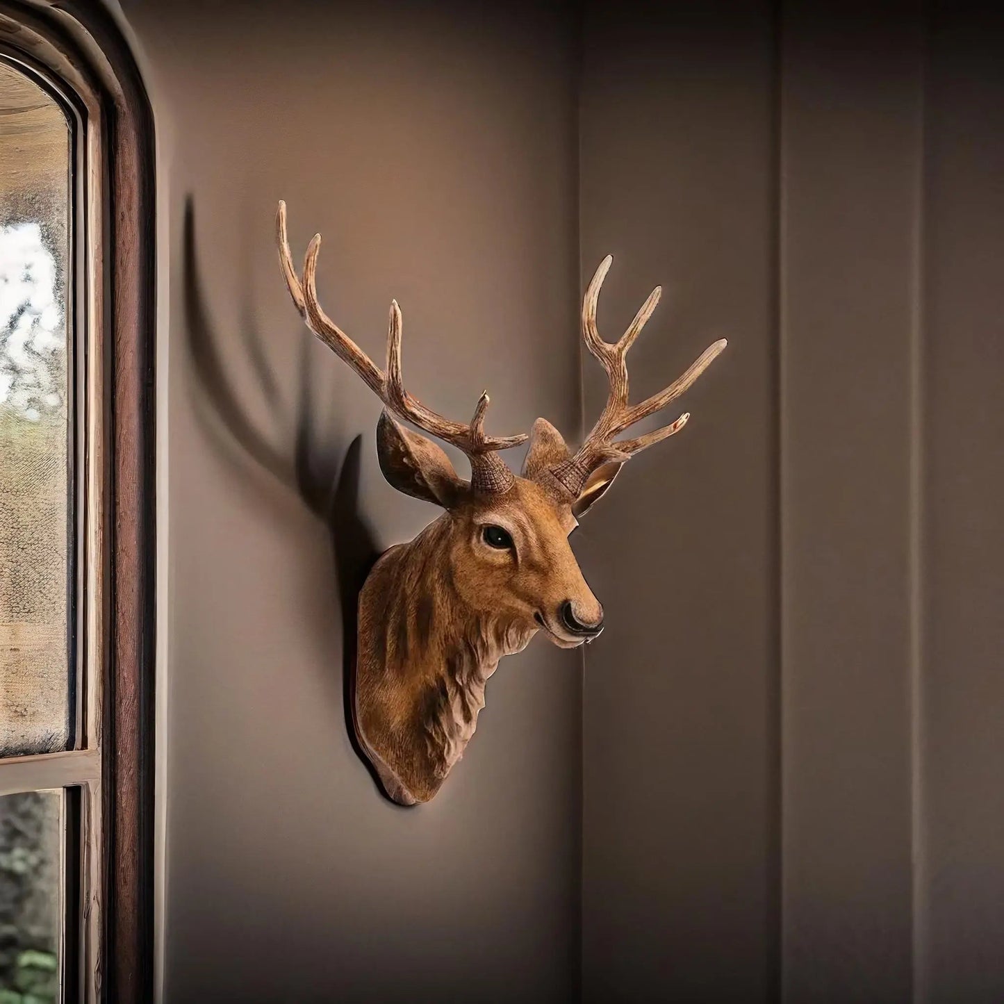 Rural Wooden Faux Deer Skull Wall Decoration For Home