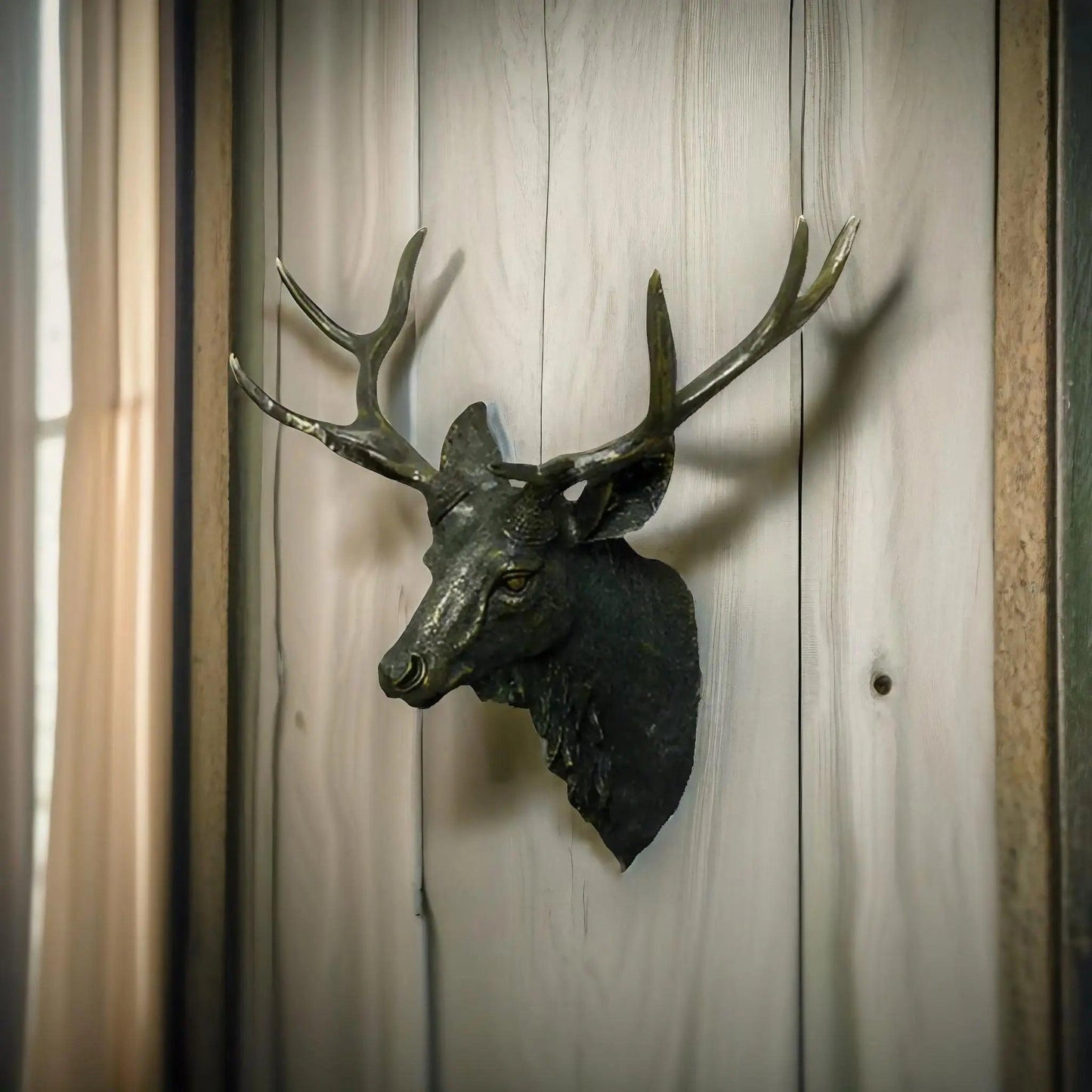 Rural Wooden Faux Deer Skull Wall Decoration For Home