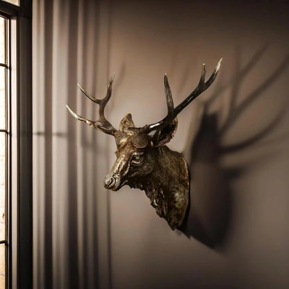 Rural Wooden Faux Deer Skull Wall Decoration For Home