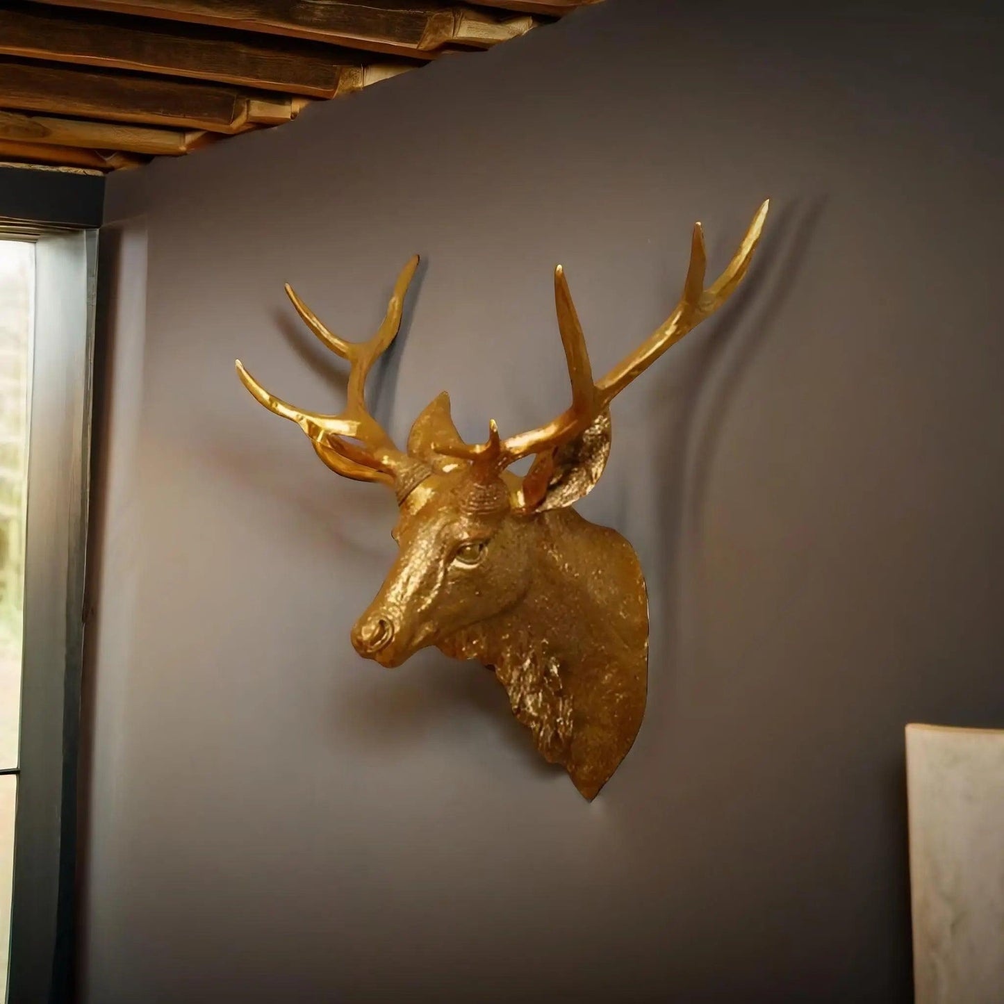 Rural Wooden Faux Deer Skull Wall Decoration For Home