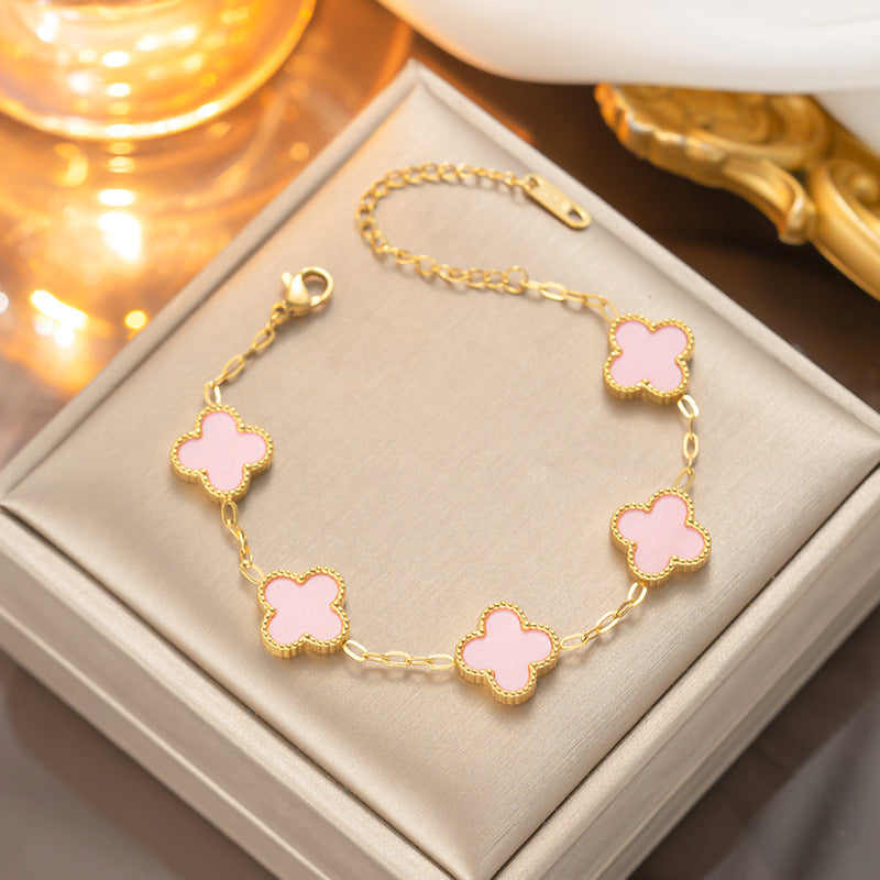 Delicate Flower Charm Bracelet 14K Gold Plated Stainless Steel