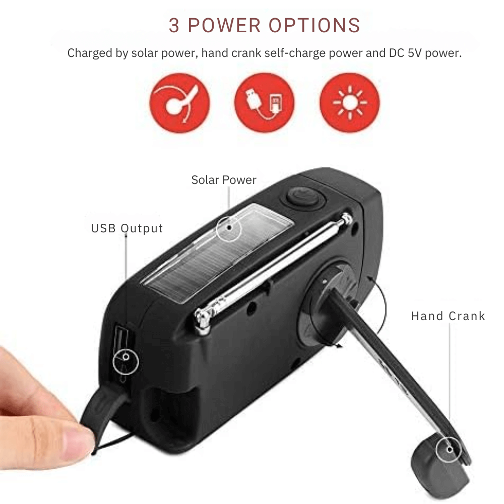 Portable Hand Crank AM/FM Radio with Power Bank