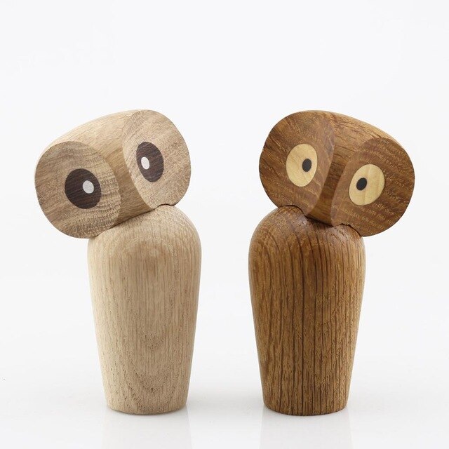 Carved Wooden Owl Figurine with Spinning Head - Lusomart