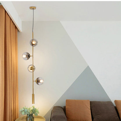 Warm Amber Glass Hanging Lamp with Metal Accents