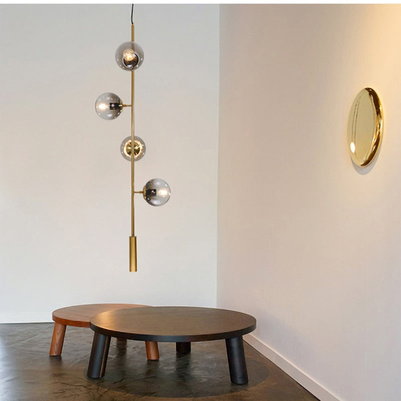 Warm Amber Glass Hanging Lamp with Metal Accents